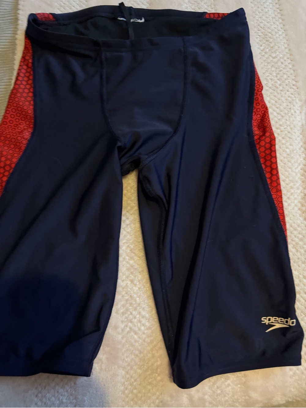 Speedo Navy Swim Jammers with Red Side Panels